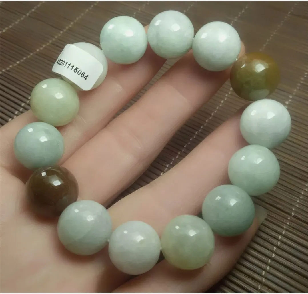10% OF- 50-63mm Certified Natural Multi-Color Jadeite Emerald Jade Carved 13mm Beads Stretchy-Bracelet《Grade A》A5064