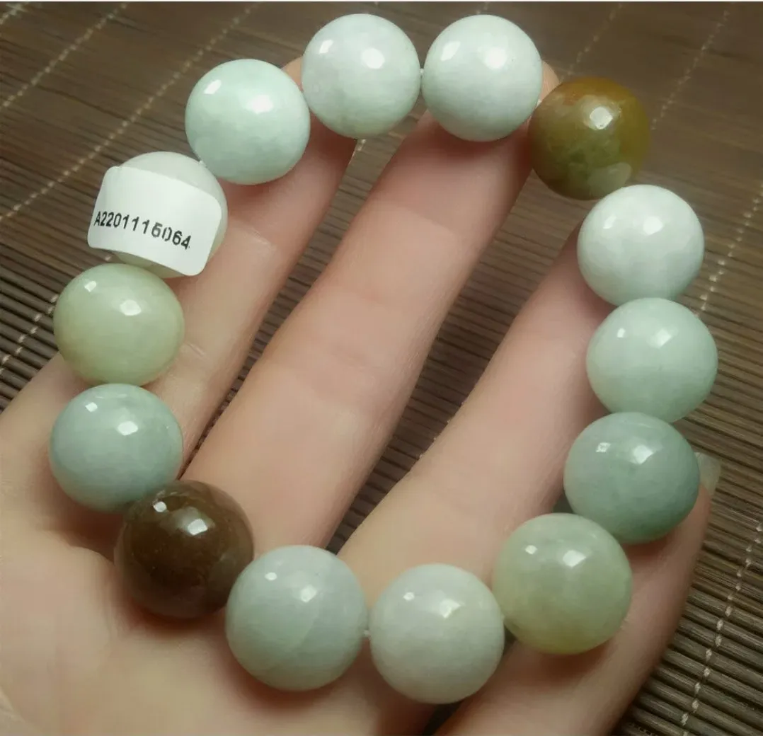 10% OF- 50-63mm Certified Natural Multi-Color Jadeite Emerald Jade Carved 13mm Beads Stretchy-Bracelet《Grade A》A5064