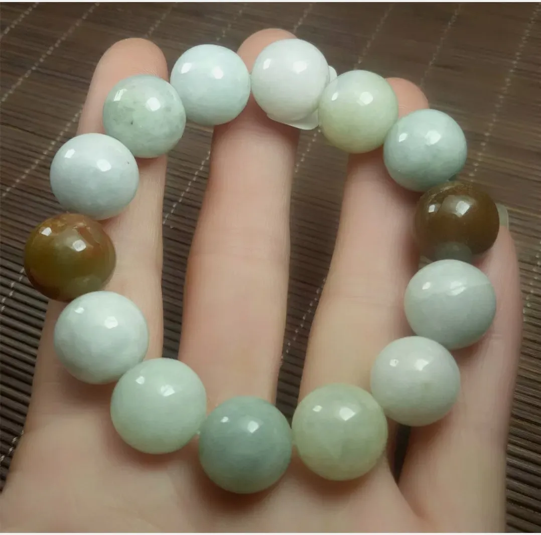 10% OF- 50-63mm Certified Natural Multi-Color Jadeite Emerald Jade Carved 13mm Beads Stretchy-Bracelet《Grade A》A5064