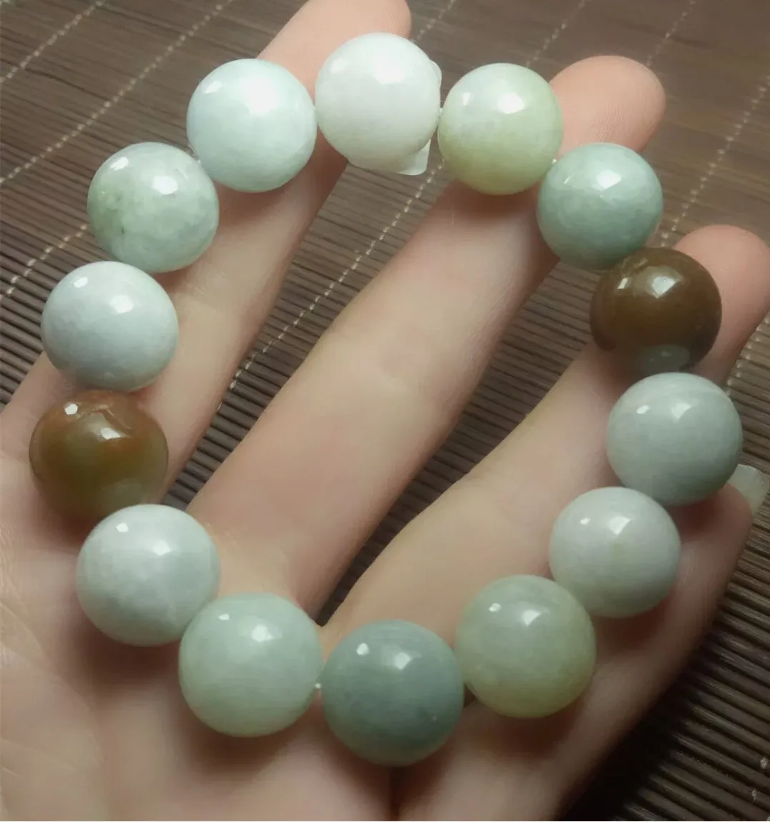 10% OF- 50-63mm Certified Natural Multi-Color Jadeite Emerald Jade Carved 13mm Beads Stretchy-Bracelet《Grade A》A5064