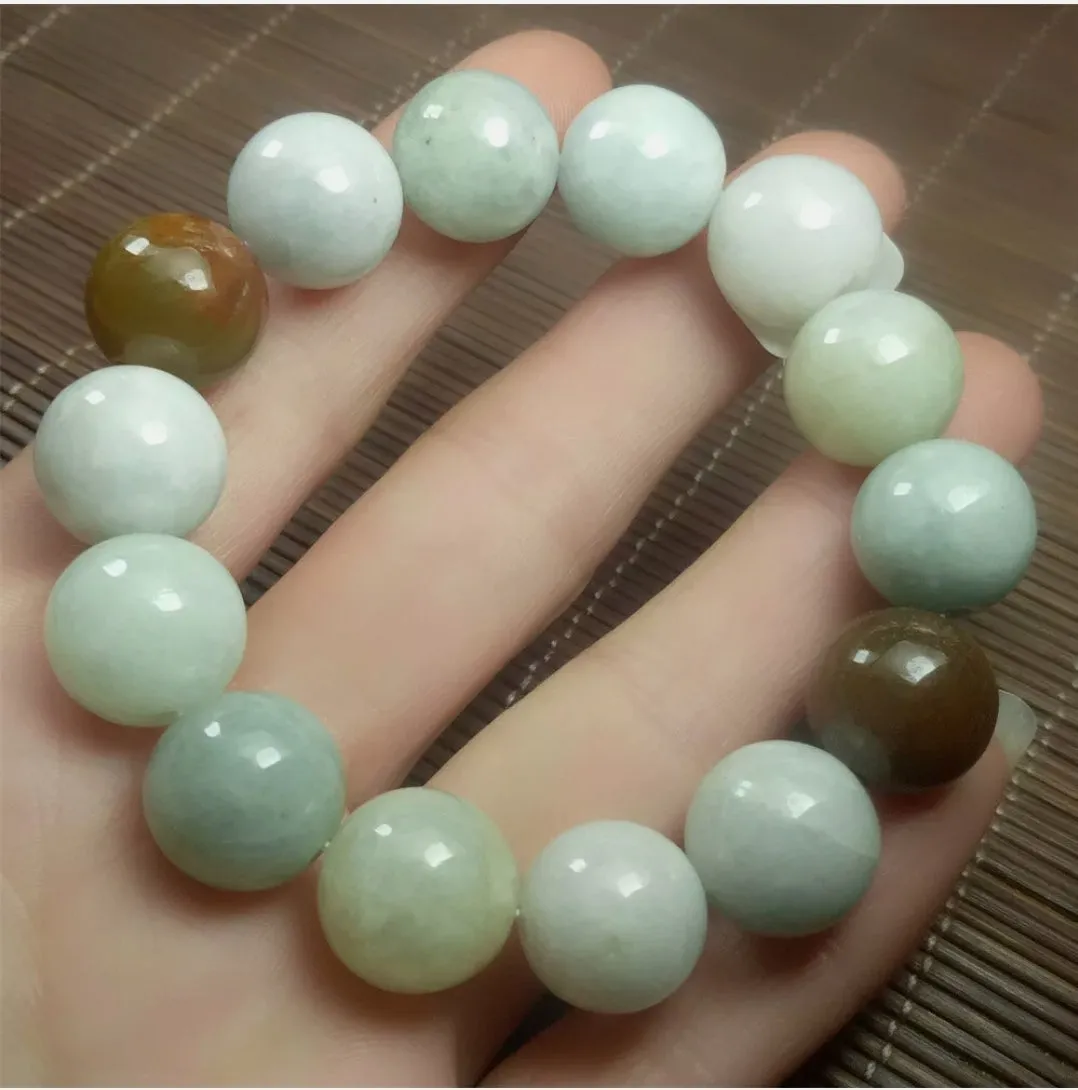 10% OF- 50-63mm Certified Natural Multi-Color Jadeite Emerald Jade Carved 13mm Beads Stretchy-Bracelet《Grade A》A5064