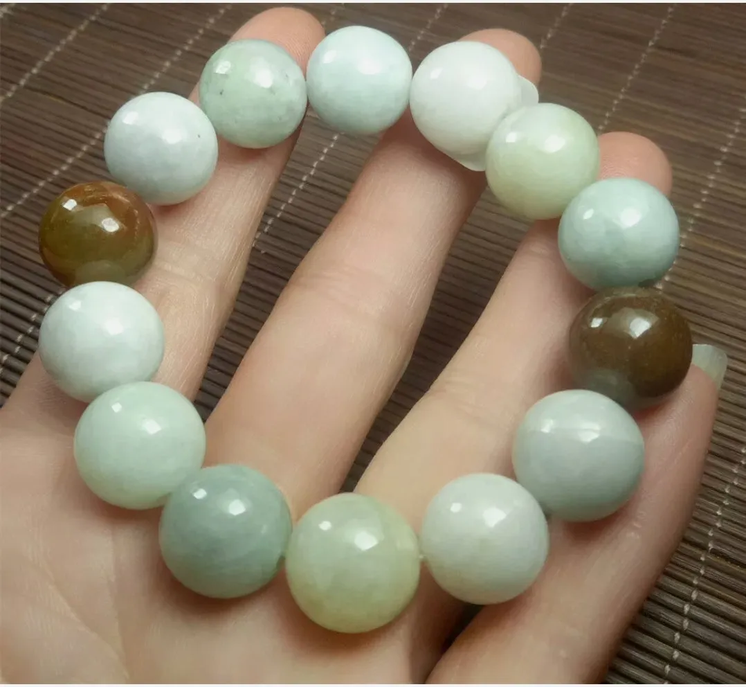 10% OF- 50-63mm Certified Natural Multi-Color Jadeite Emerald Jade Carved 13mm Beads Stretchy-Bracelet《Grade A》A5064