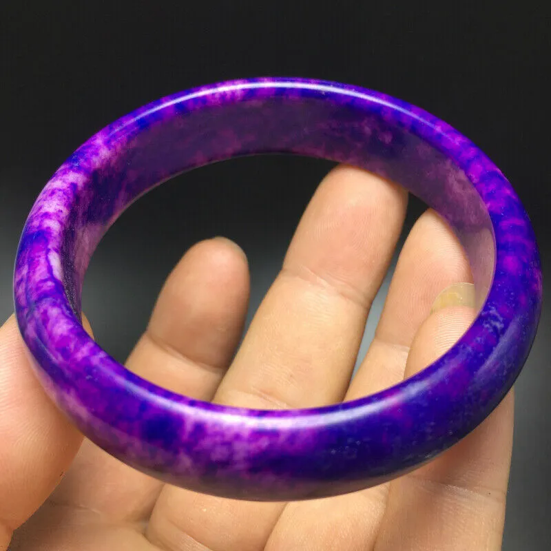 10% OF- 58/59/60mm Certified Natural Lavender Purple Emerald A*Jade HandCarved Bracelet Bangle A343