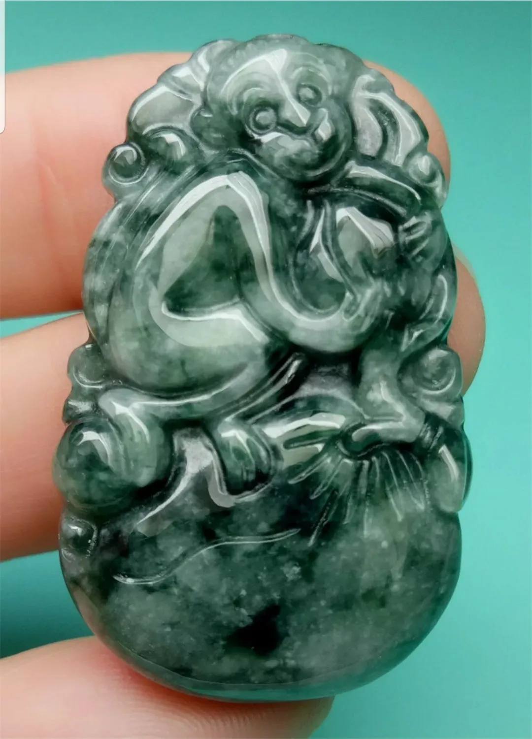 10% OFF- Certified Natural Jadeite Emerald A*Jade HandCarved Lucky Monkey YuanBao Pendant A
