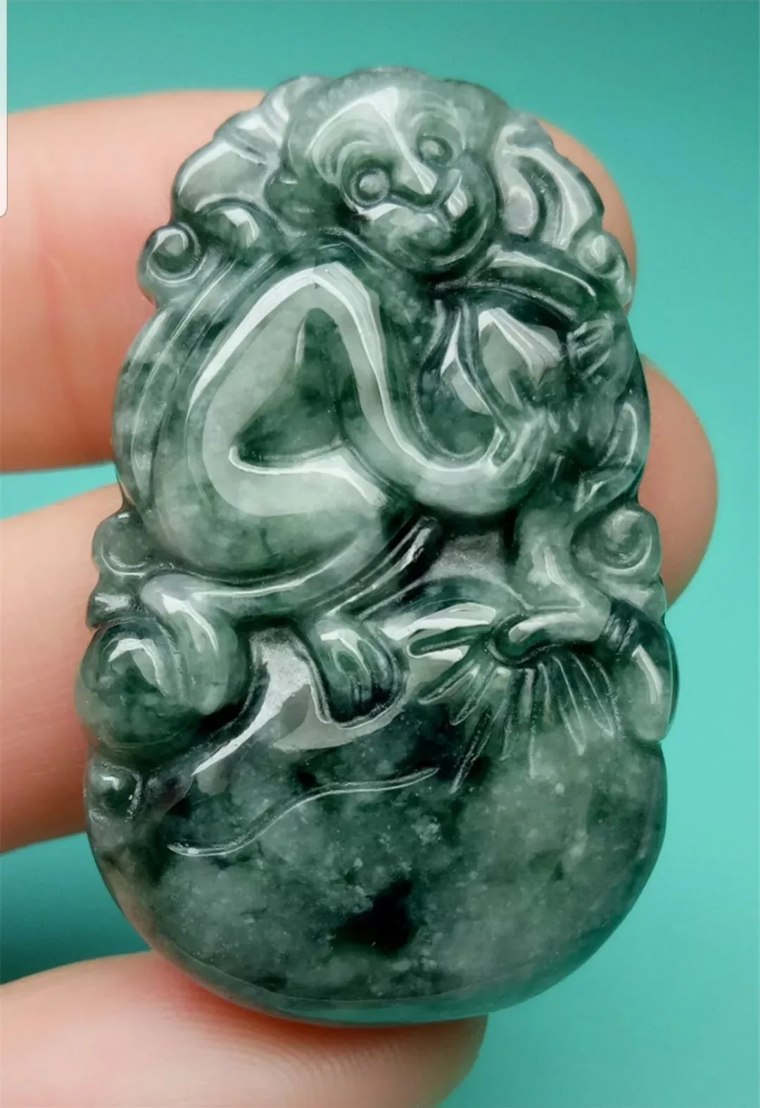 10% OFF- Certified Natural Jadeite Emerald A*Jade HandCarved Lucky Monkey YuanBao Pendant A
