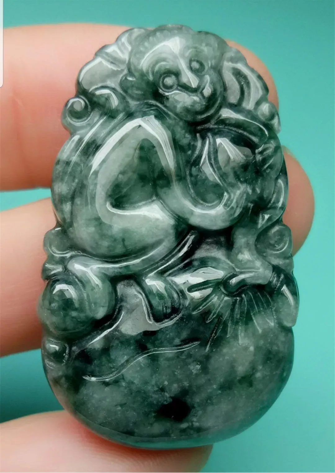 10% OFF- Certified Natural Jadeite Emerald A*Jade HandCarved Lucky Monkey YuanBao Pendant A