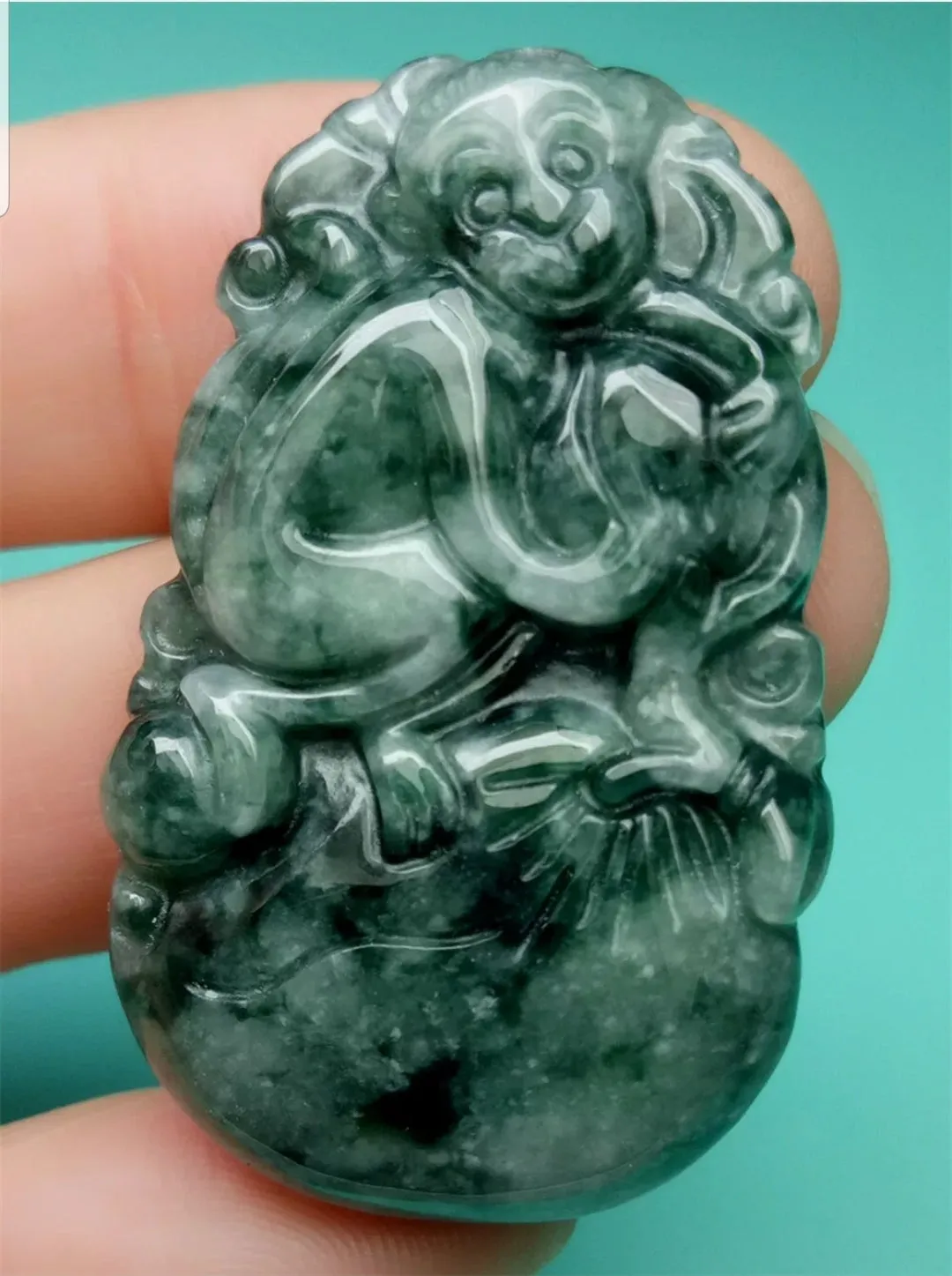 10% OFF- Certified Natural Jadeite Emerald A*Jade HandCarved Lucky Monkey YuanBao Pendant A