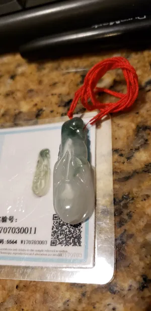 10% OFF- Certified Natural Jadeite Emerald A*Jade HandCarved Lucky Morning Glory Pendant W0011