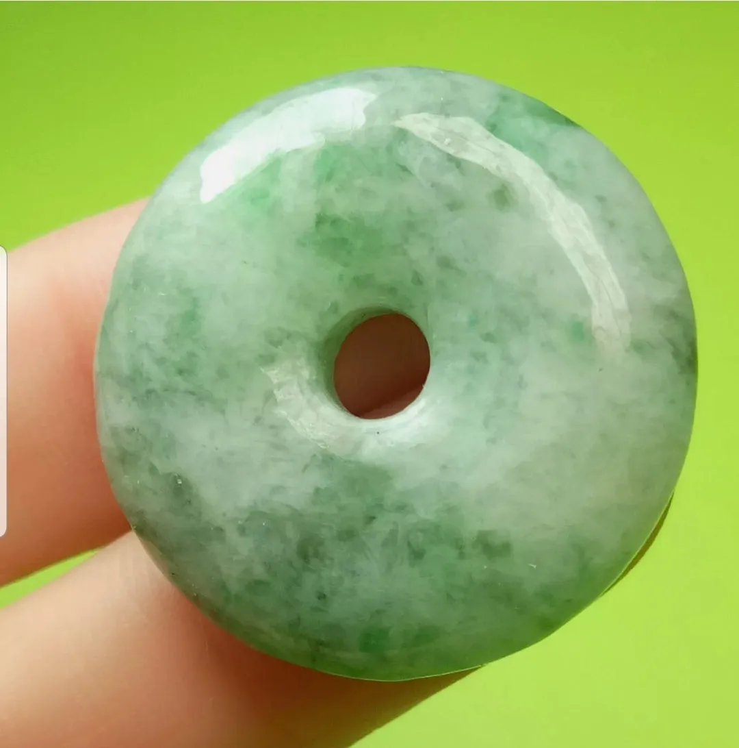 10% OFF- Certified Natural Jadeite Emerald A*Jade HandCarved Lucky Safety Donut Pendant A4854