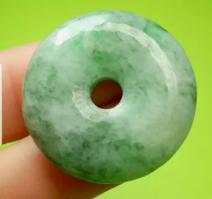 10% OFF- Certified Natural Jadeite Emerald A*Jade HandCarved Lucky Safety Donut Pendant A4854