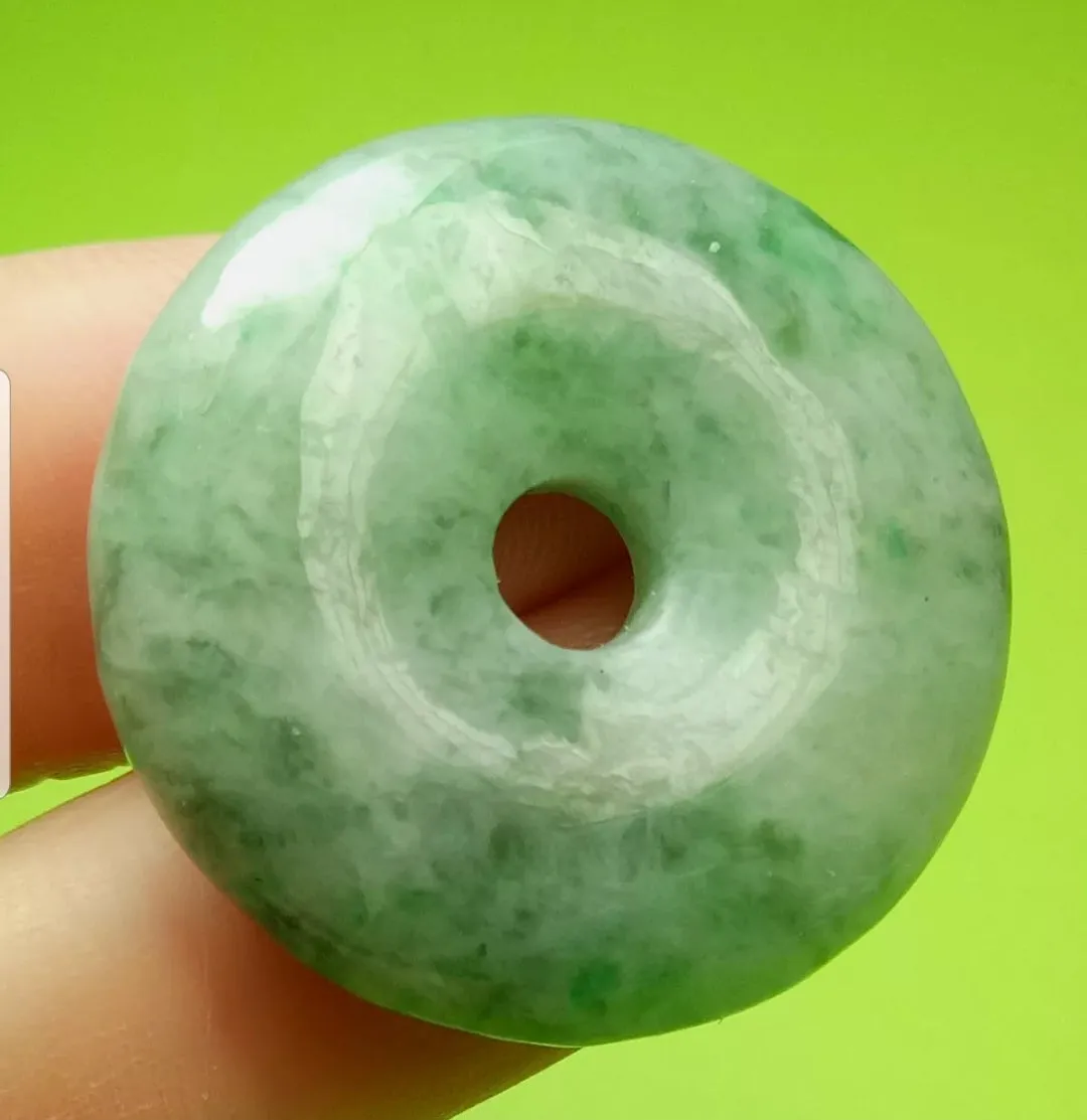 10% OFF- Certified Natural Jadeite Emerald A*Jade HandCarved Lucky Safety Donut Pendant A4854