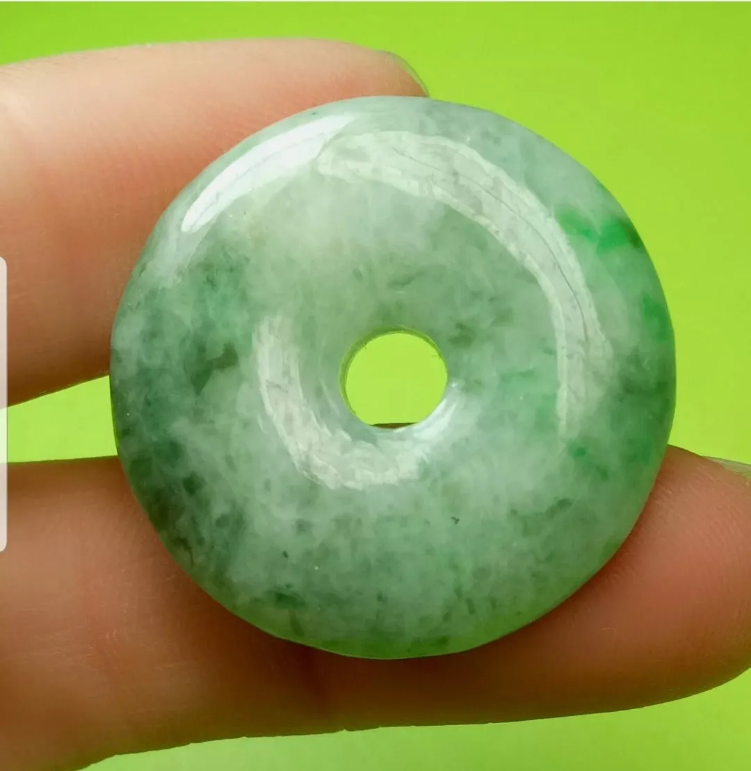 10% OFF- Certified Natural Jadeite Emerald A*Jade HandCarved Lucky Safety Donut Pendant A4854