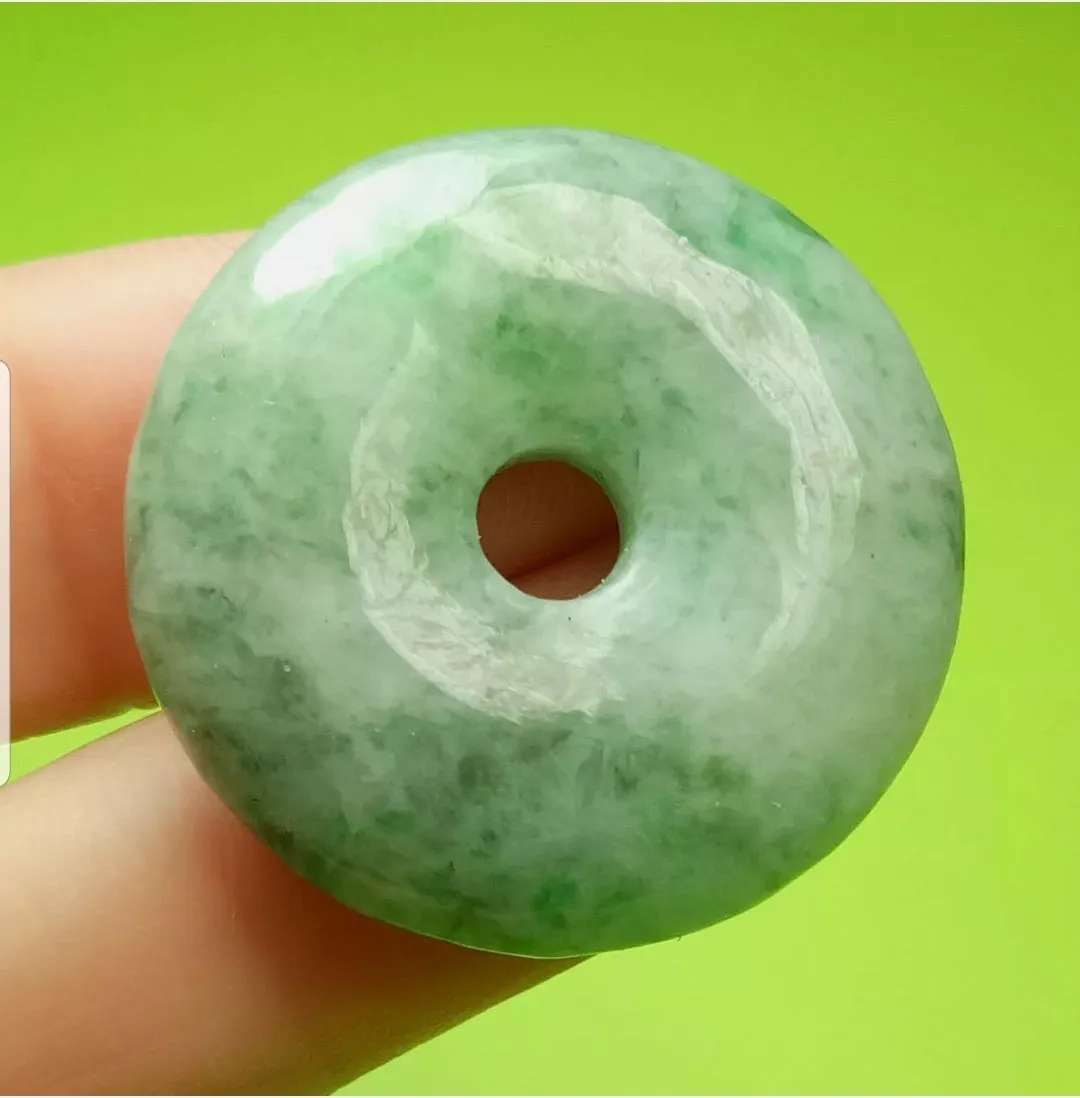 10% OFF- Certified Natural Jadeite Emerald A*Jade HandCarved Lucky Safety Donut Pendant A4854