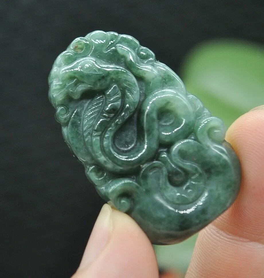 10% OFF- Certified Natural Jadeite Emerald A*Jade HandCarved Lucky Snake Pendant Z6905
