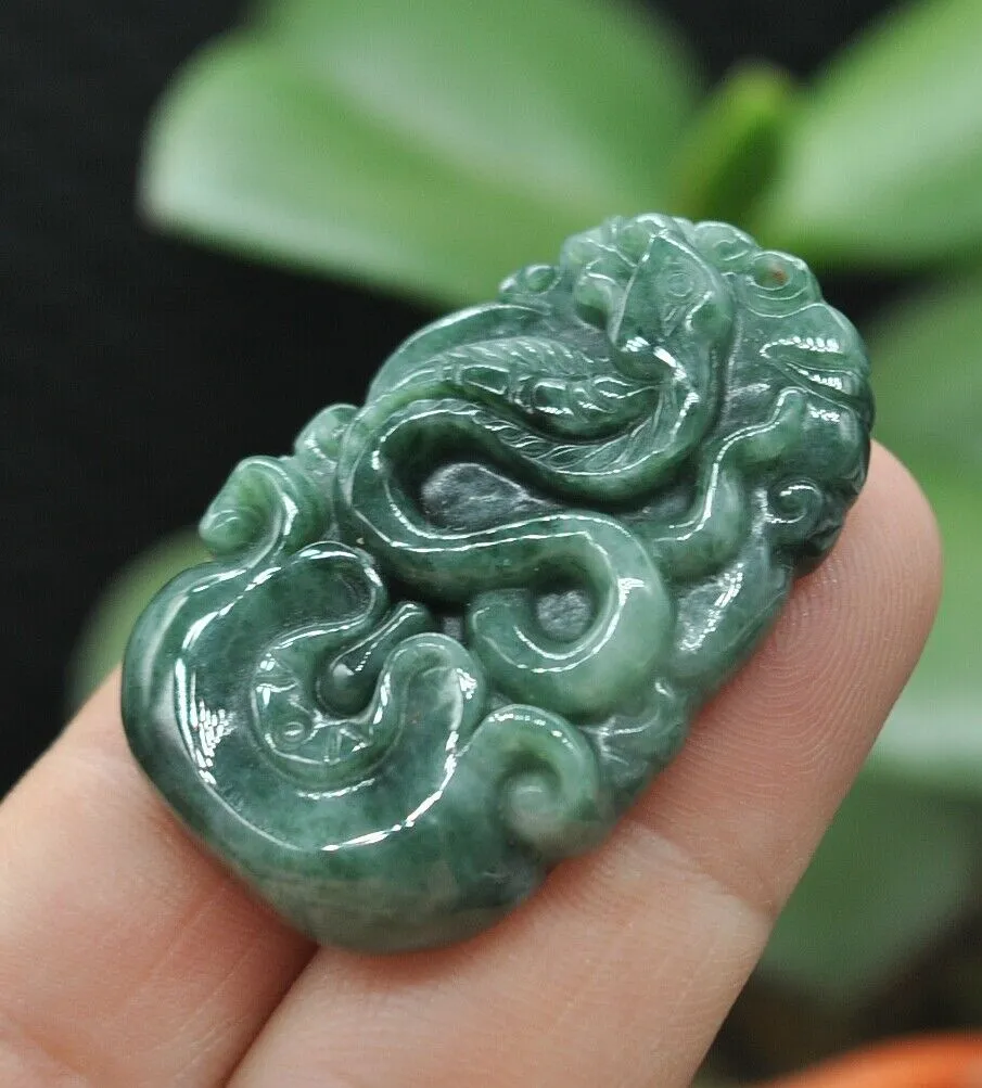 10% OFF- Certified Natural Jadeite Emerald A*Jade HandCarved Lucky Snake Pendant Z6905