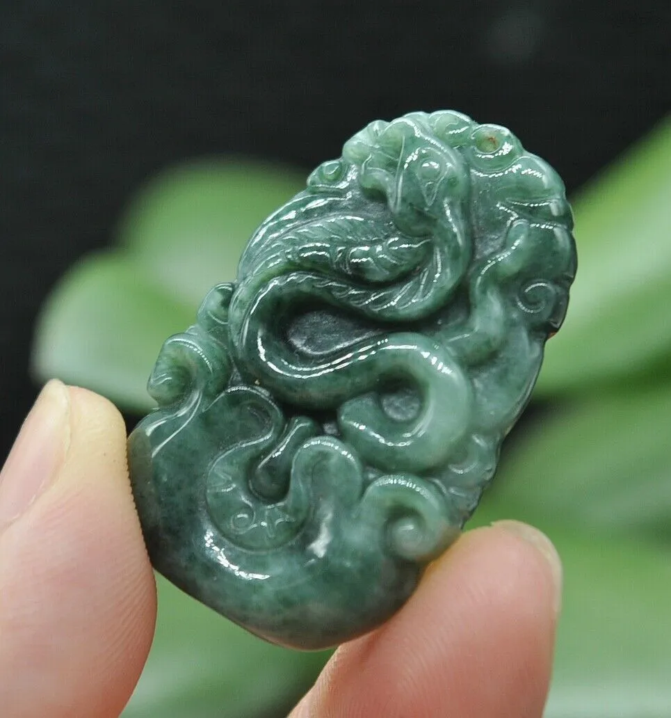10% OFF- Certified Natural Jadeite Emerald A*Jade HandCarved Lucky Snake Pendant Z6905
