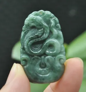 10% OFF- Certified Natural Jadeite Emerald A*Jade HandCarved Lucky Snake Pendant Z6905