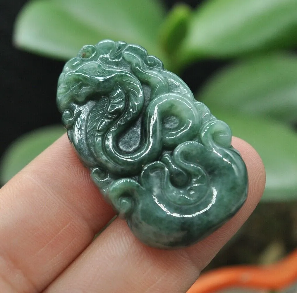 10% OFF- Certified Natural Jadeite Emerald A*Jade HandCarved Lucky Snake Pendant Z6905