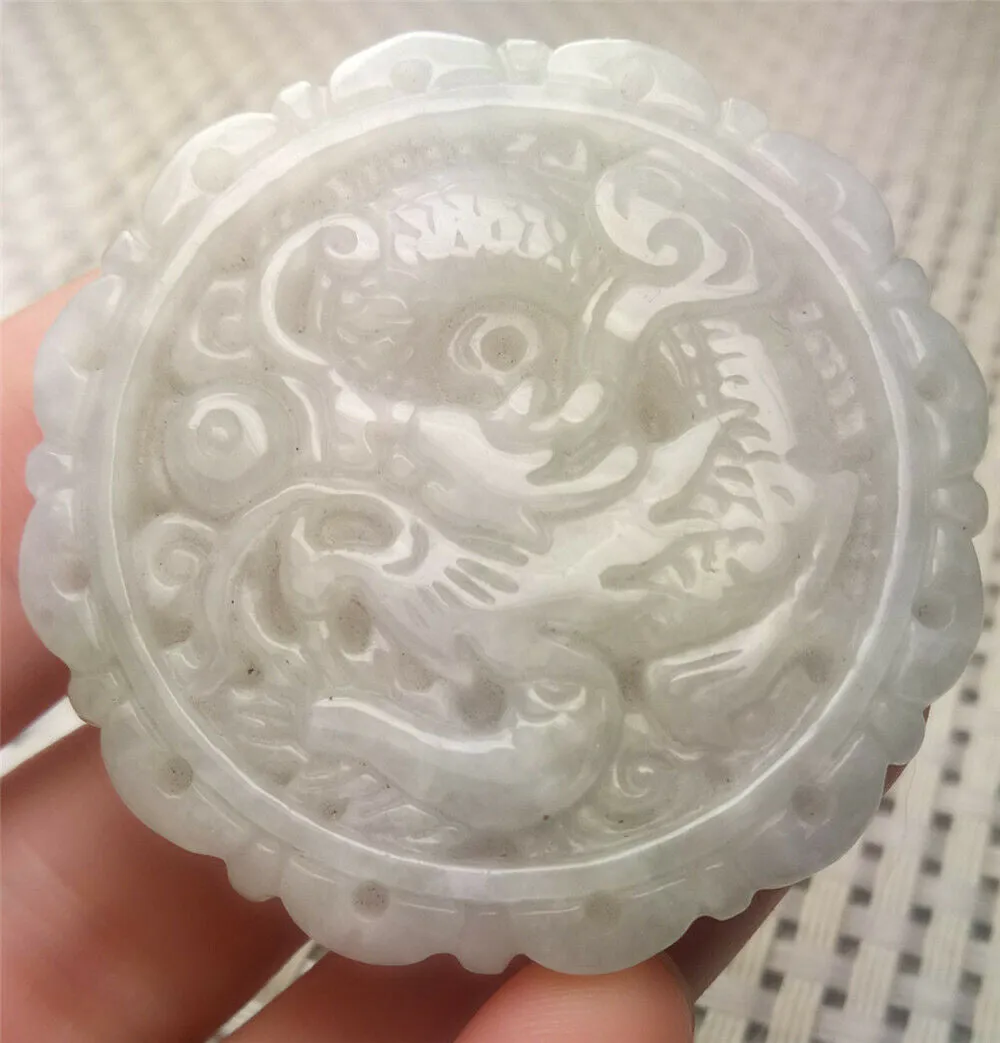 10% OFF- Certified Natural White Jadeite Emerald A*Jade HandCarved Lucky White Dragon Jade Pendant A2716