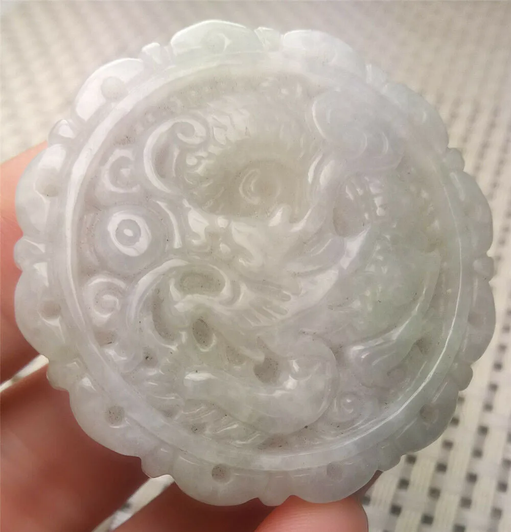10% OFF- Certified Natural White Jadeite Emerald A*Jade HandCarved Lucky White Dragon Jade Pendant A2716