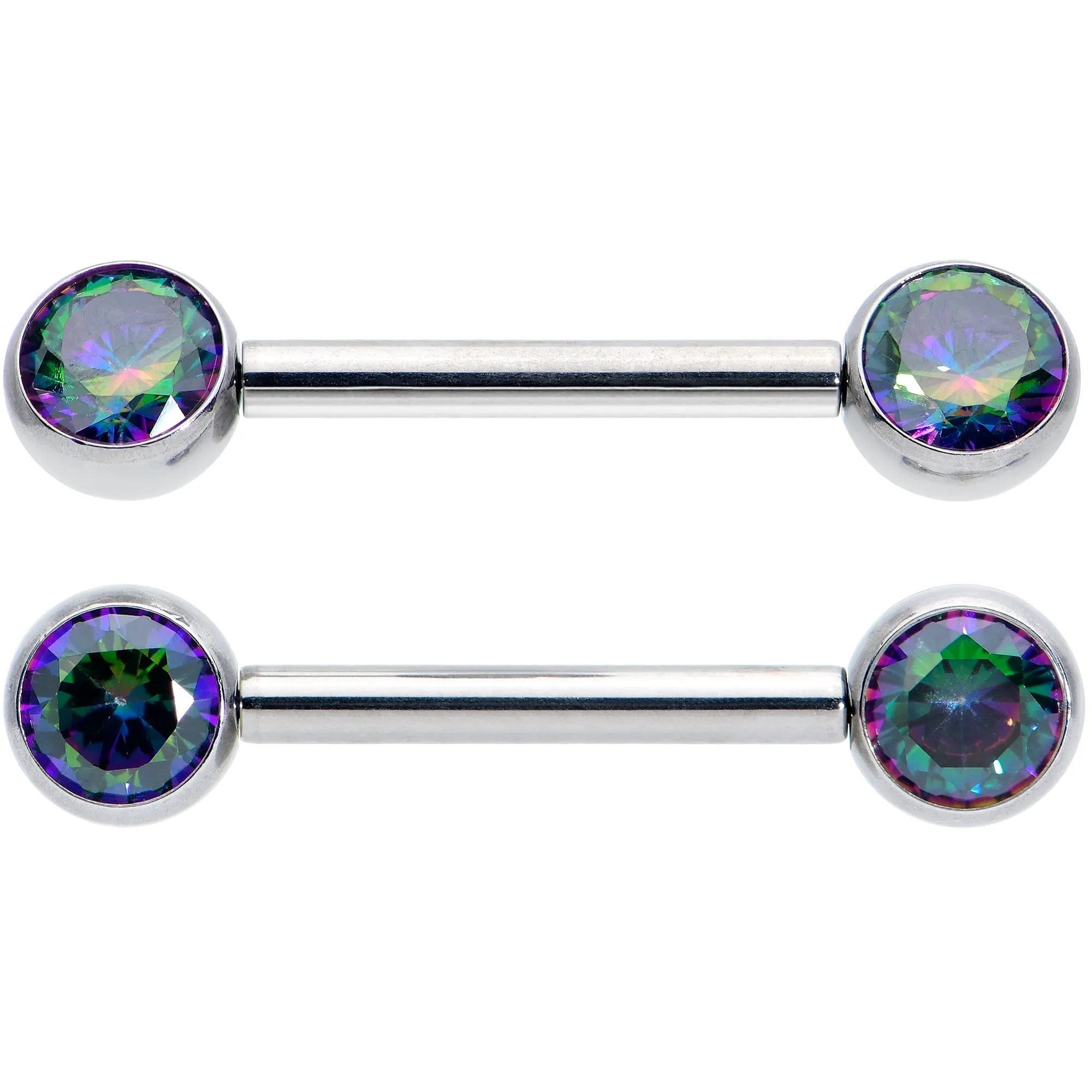 14 Gauge 1/2 Vitrail CZ Gem G23 Titanium Threadless Nipple Ring Set