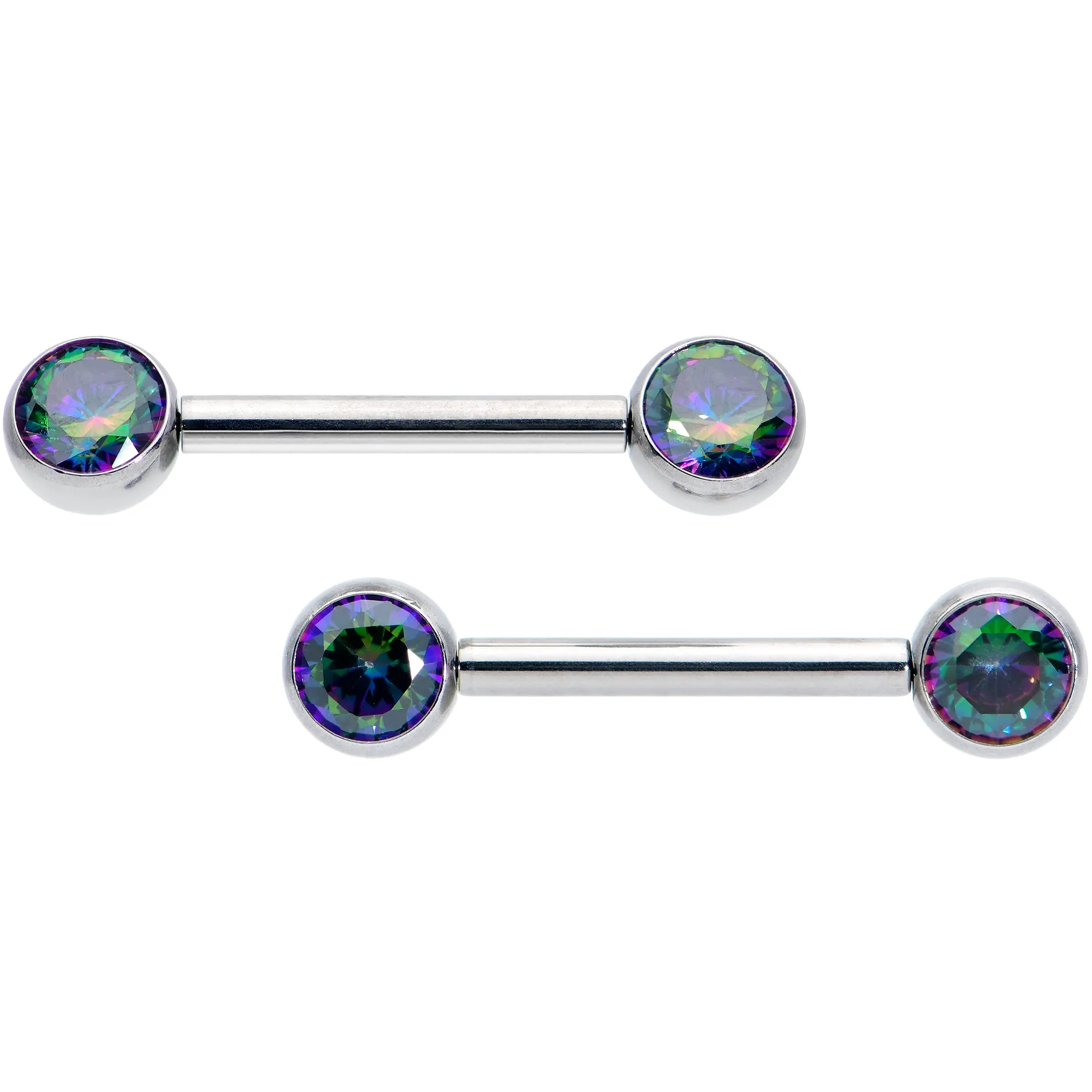 14 Gauge 1/2 Vitrail CZ Gem G23 Titanium Threadless Nipple Ring Set