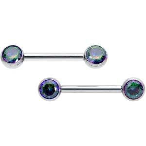 14 Gauge 1/2 Vitrail CZ Gem G23 Titanium Threadless Nipple Ring Set