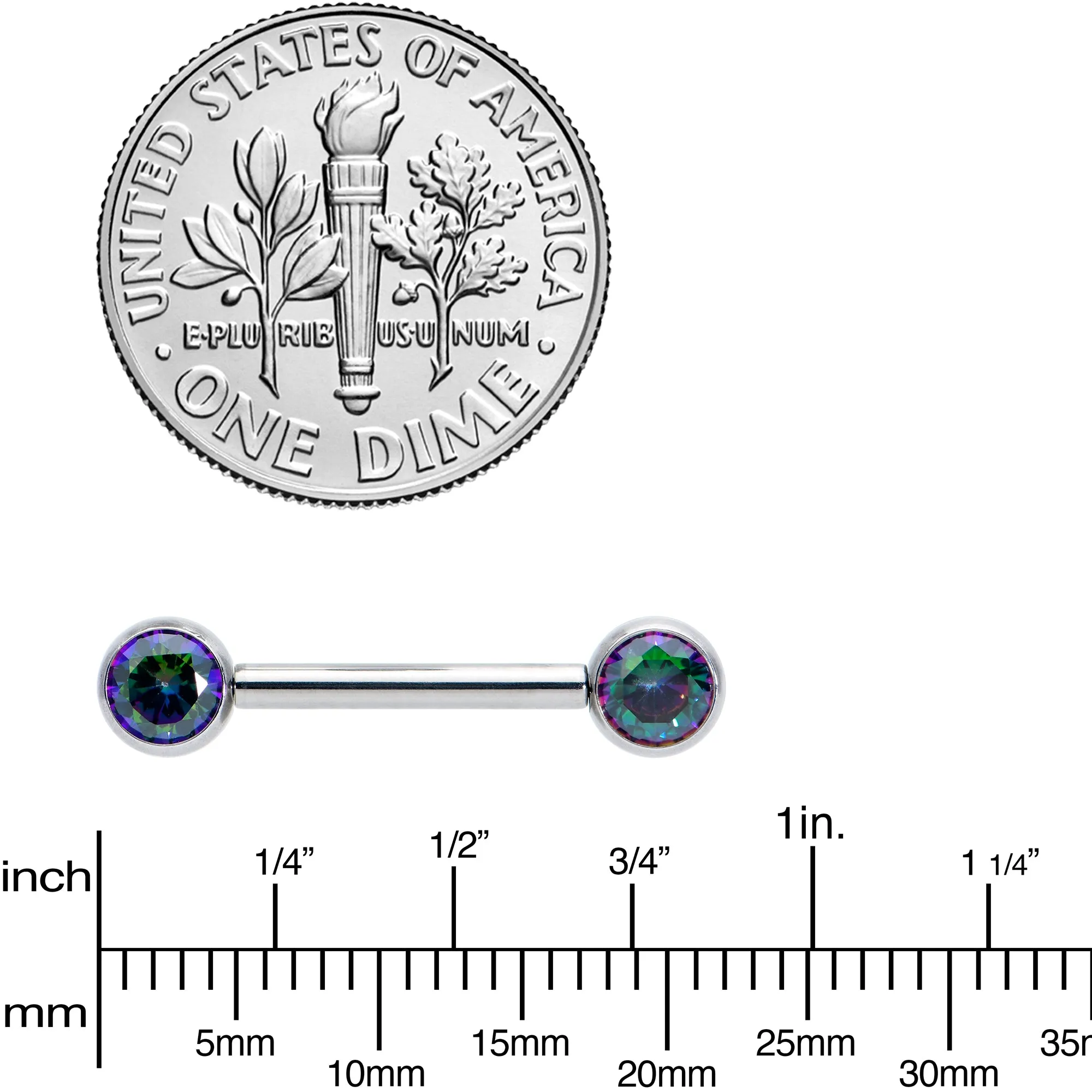 14 Gauge 1/2 Vitrail CZ Gem G23 Titanium Threadless Nipple Ring Set