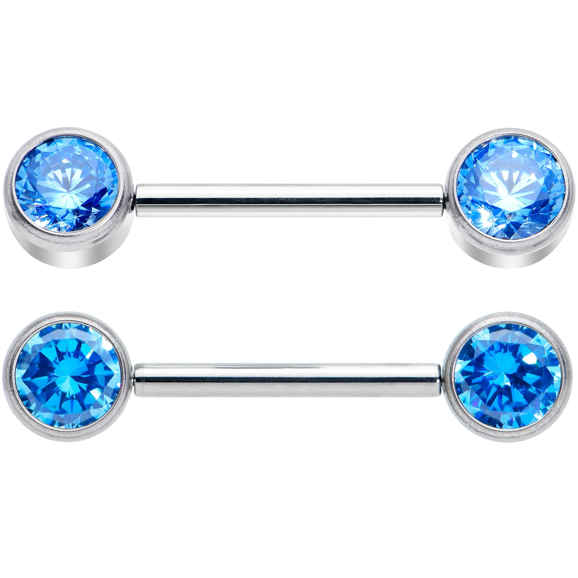 14 Gauge 9/16 Blue CZ Gem G23 Titanium Threadless Nipple Ring Set