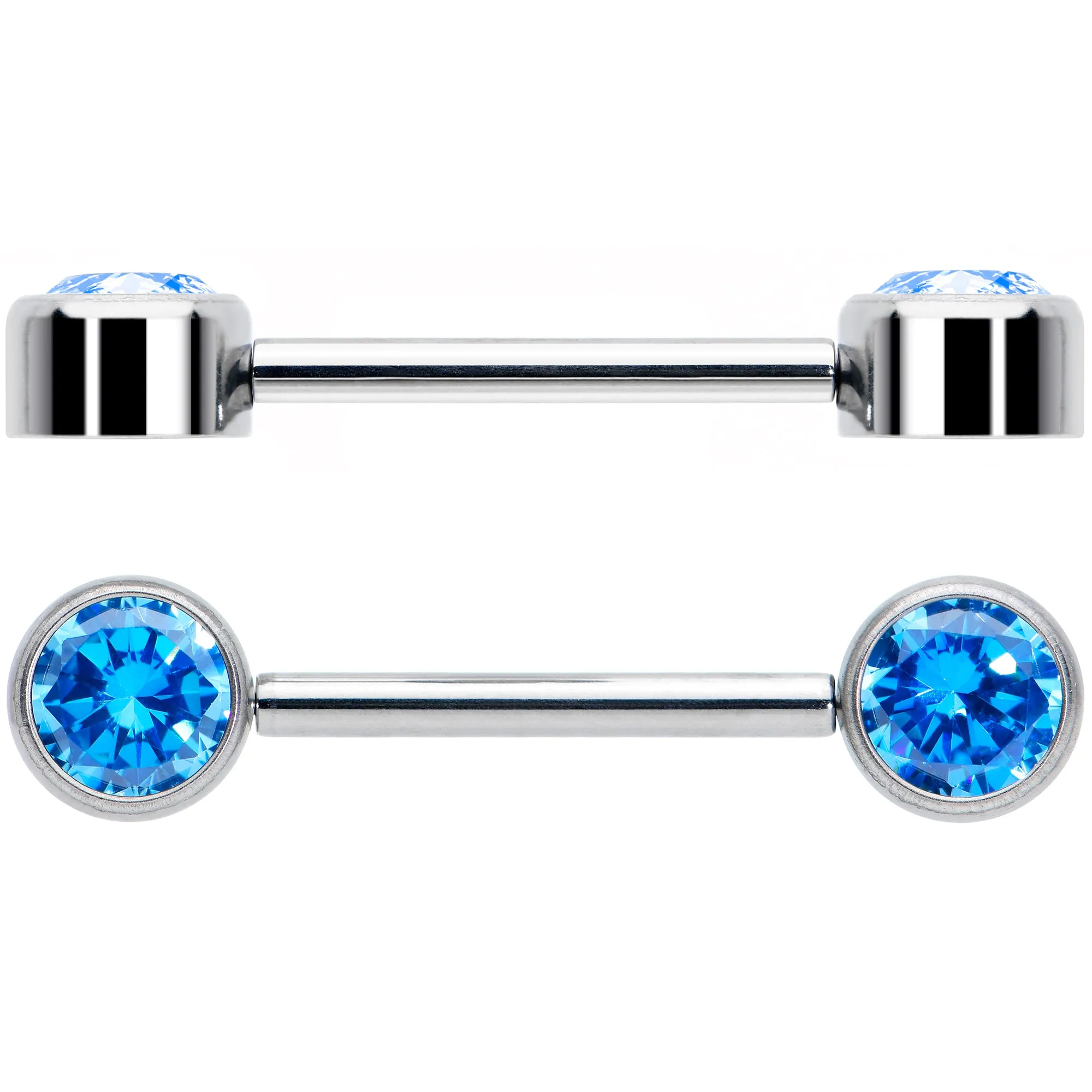 14 Gauge 9/16 Blue CZ Gem G23 Titanium Threadless Nipple Ring Set