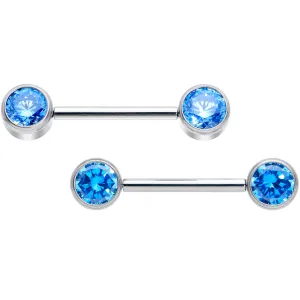 14 Gauge 9/16 Blue CZ Gem G23 Titanium Threadless Nipple Ring Set