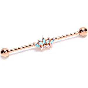 14 Gauge Aurora Gem Rose Gold Tone Fashion Fan Industrial Barbell 38mm