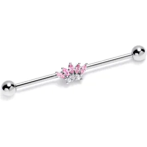14 Gauge Pink Gem Fashion Fan Industrial Barbell 38mm