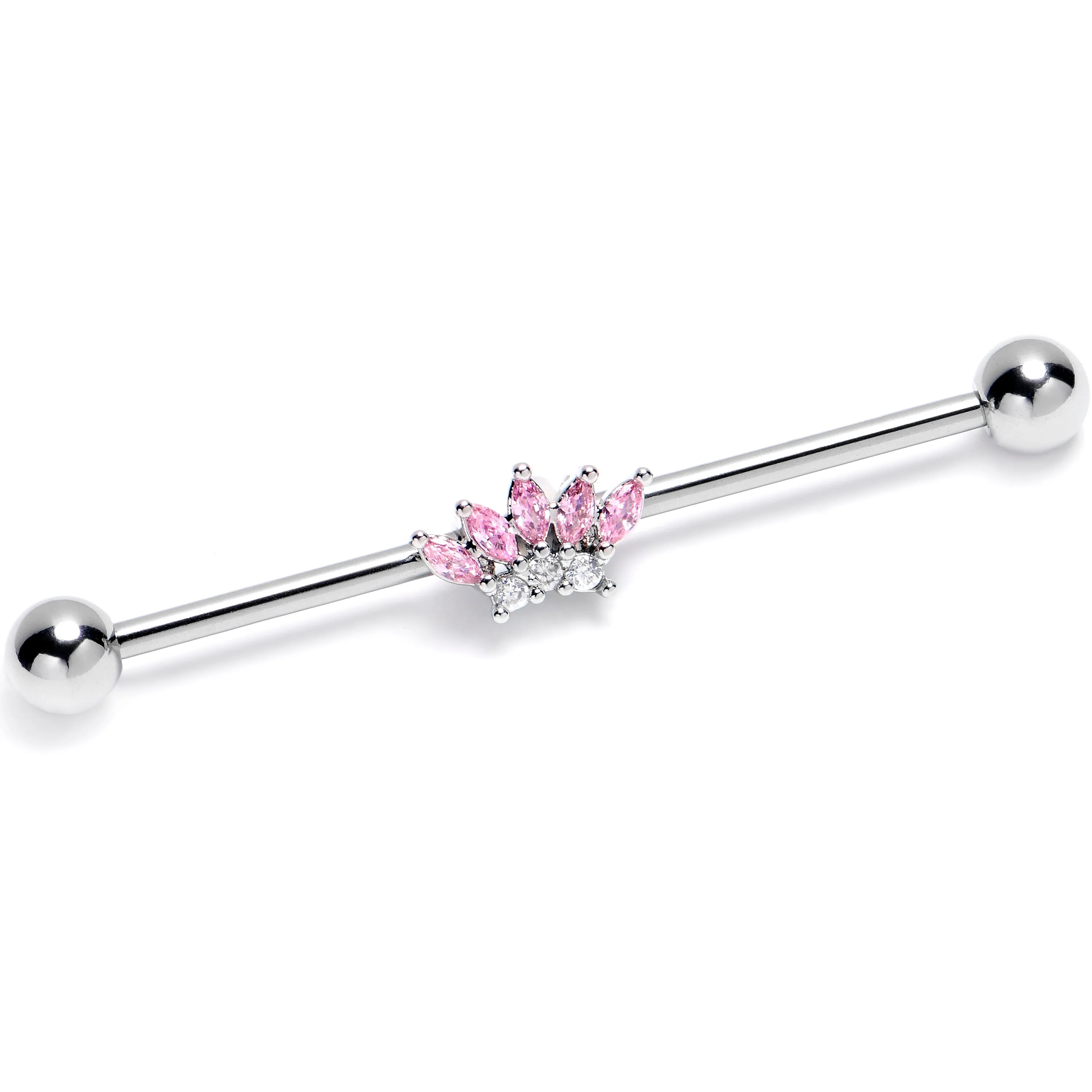 14 Gauge Pink Gem Fashion Fan Industrial Barbell 38mm