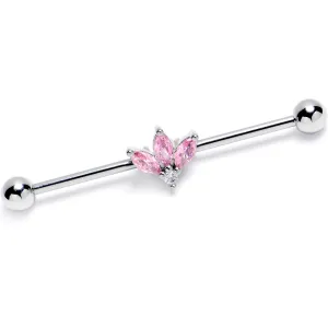 14 Gauge Pink Gem Fashion Fan Mini Industrial Barbell 38mm