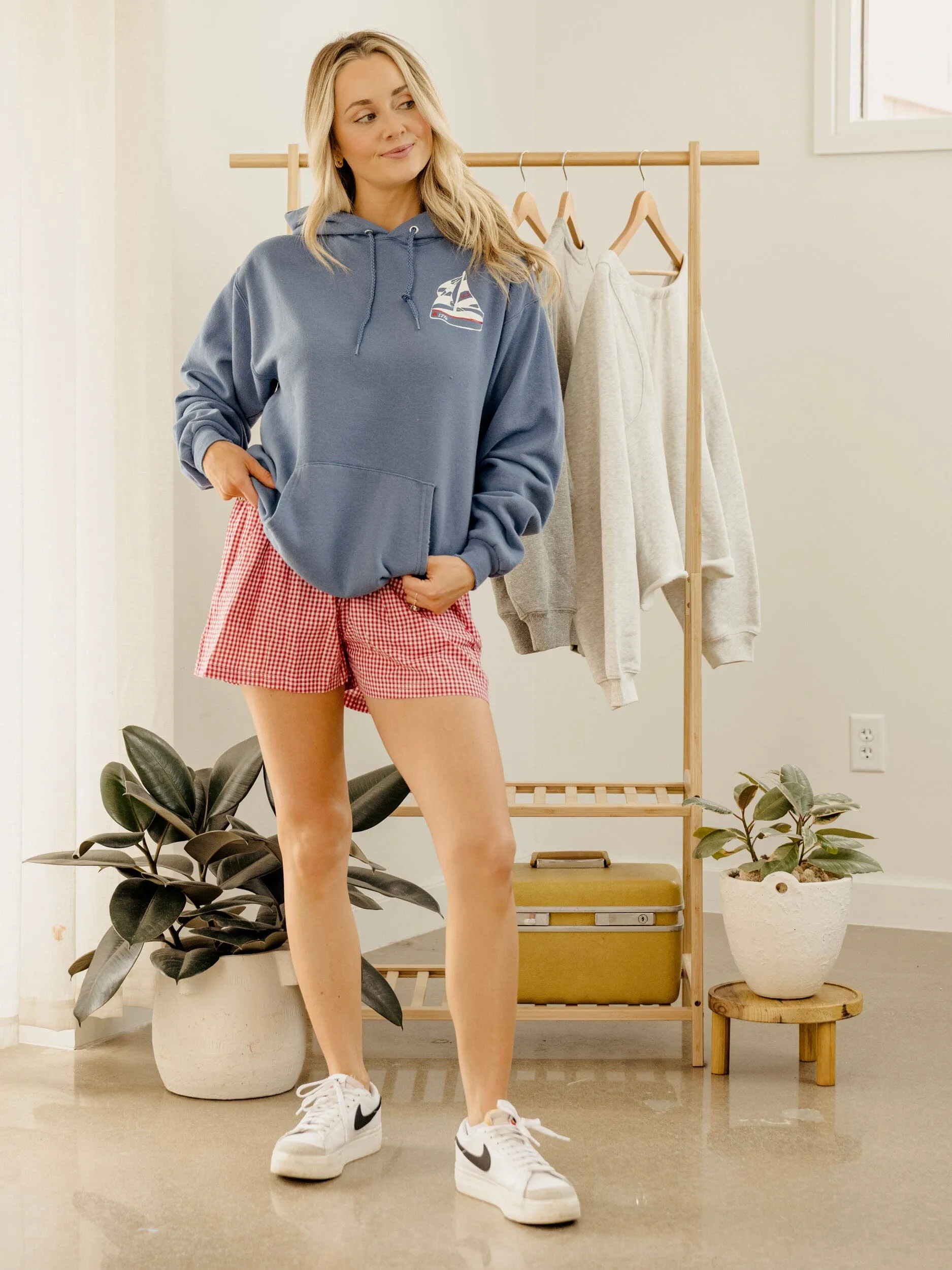 1776 USA Sailboat Denim Blue Thrifted Hoodie