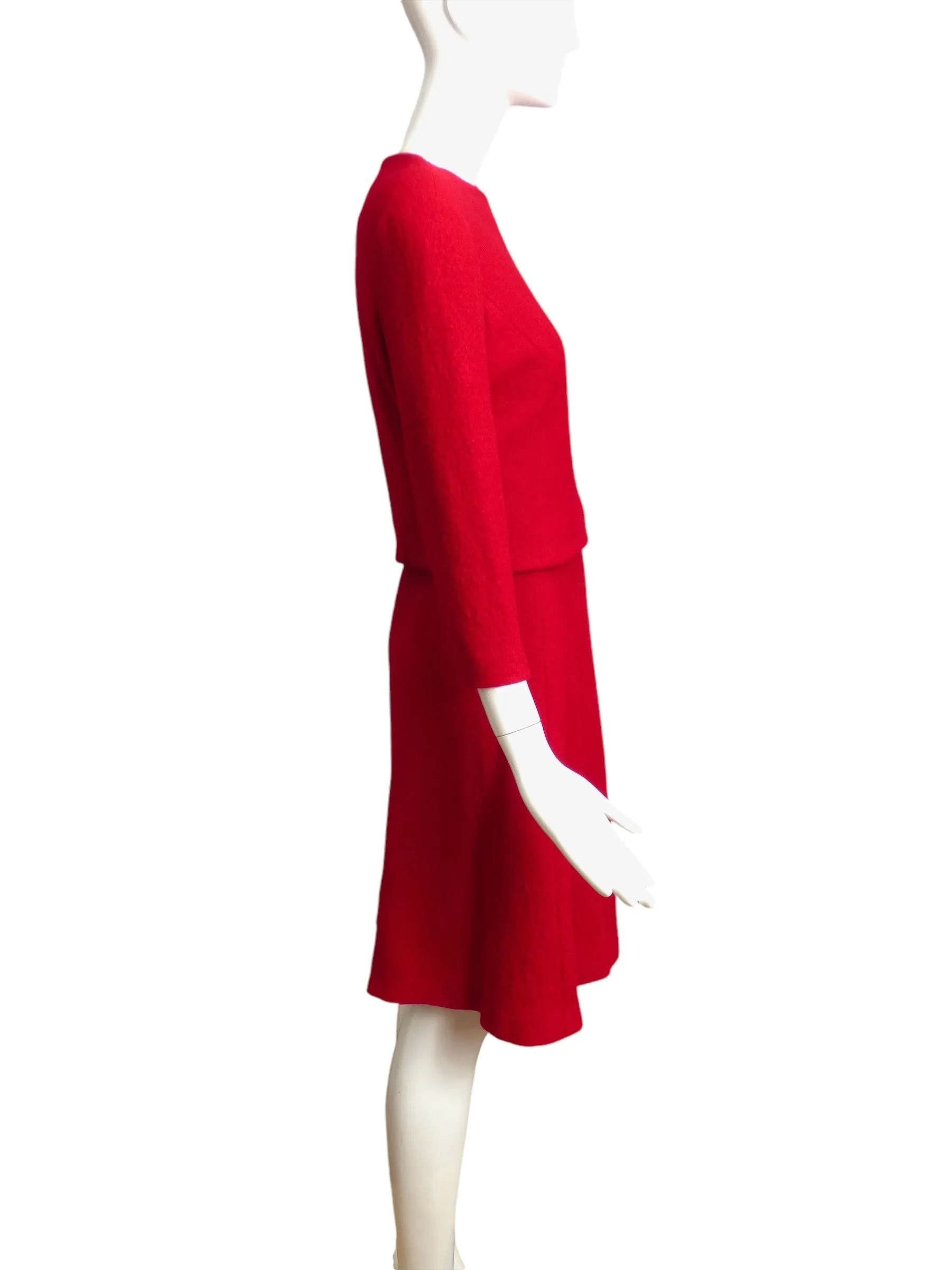 1960s Red Boucle Skirt Ensemble, Size 8