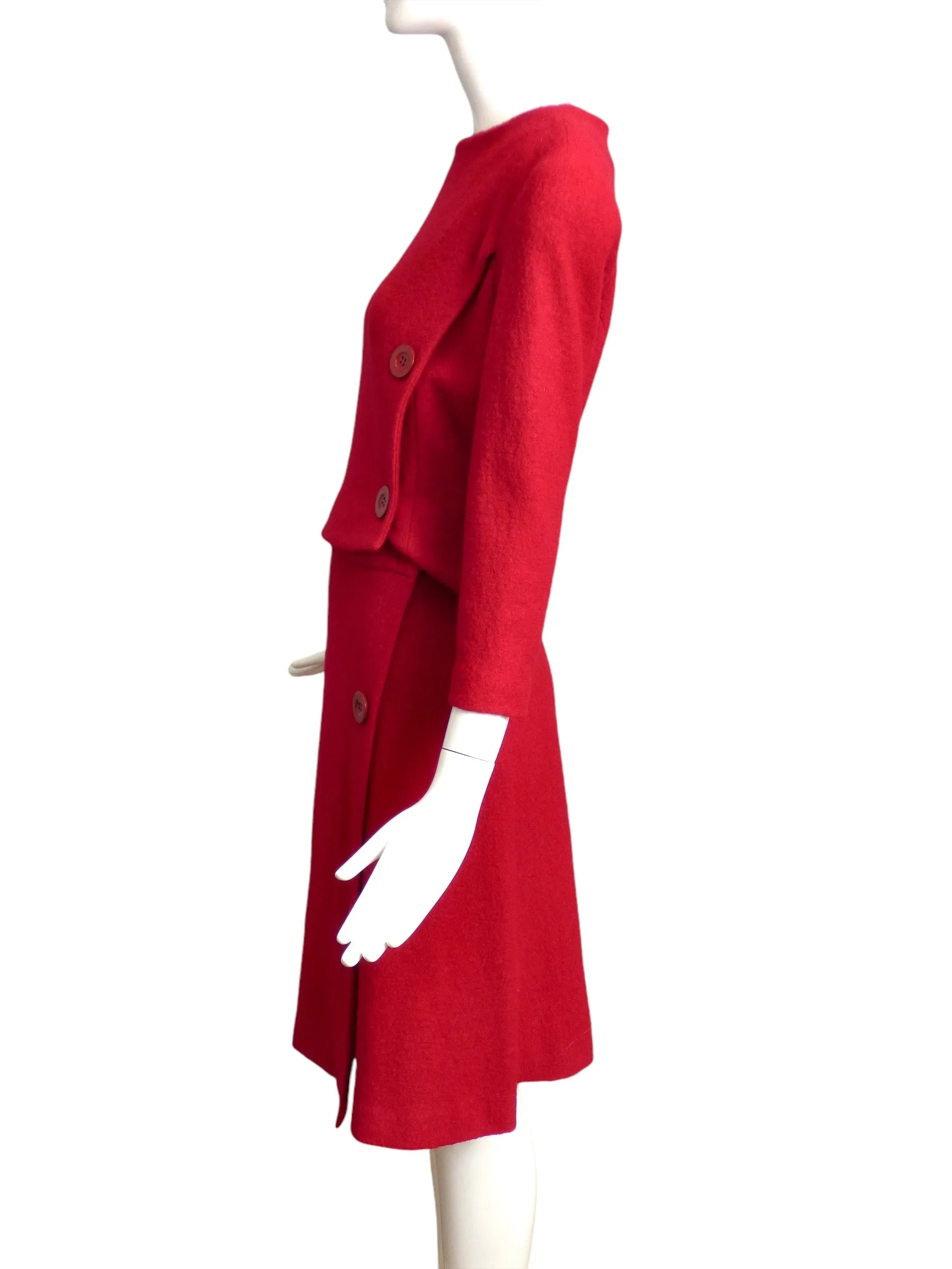 1960s Red Boucle Skirt Ensemble, Size 8
