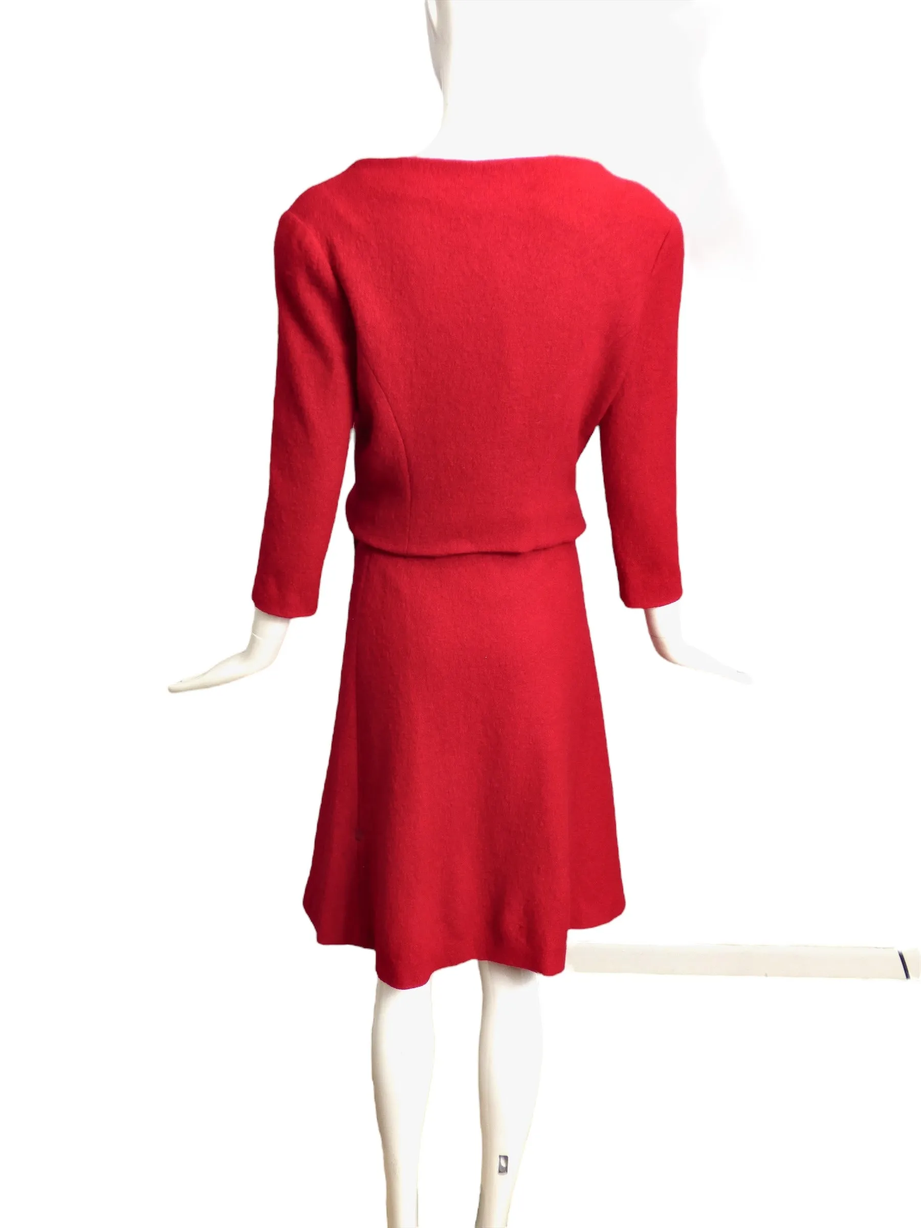 1960s Red Boucle Skirt Ensemble, Size 8