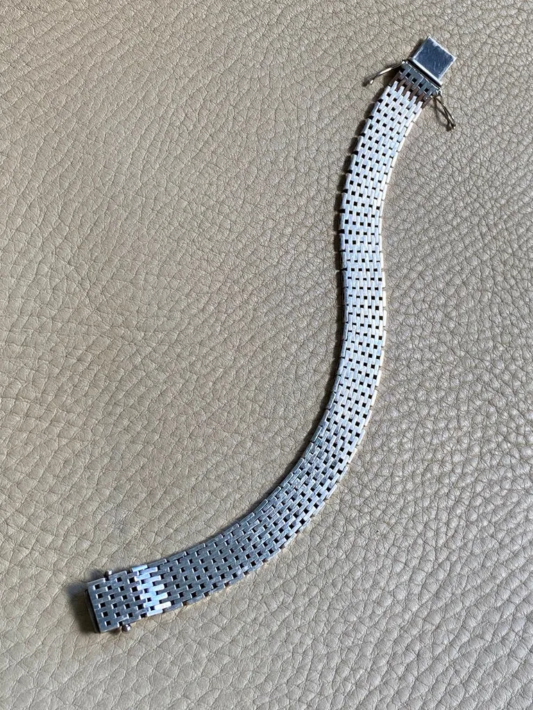 1975 Sterling silver brick link bracelet - Falköping, Sweden - 7.25 inch length