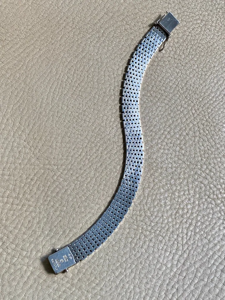 1975 Sterling silver brick link bracelet - Falköping, Sweden - 7.25 inch length