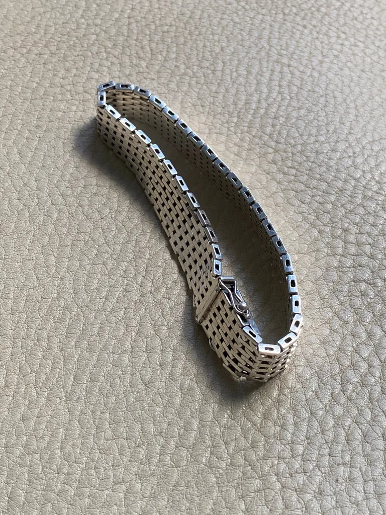 1975 Sterling silver brick link bracelet - Falköping, Sweden - 7.25 inch length
