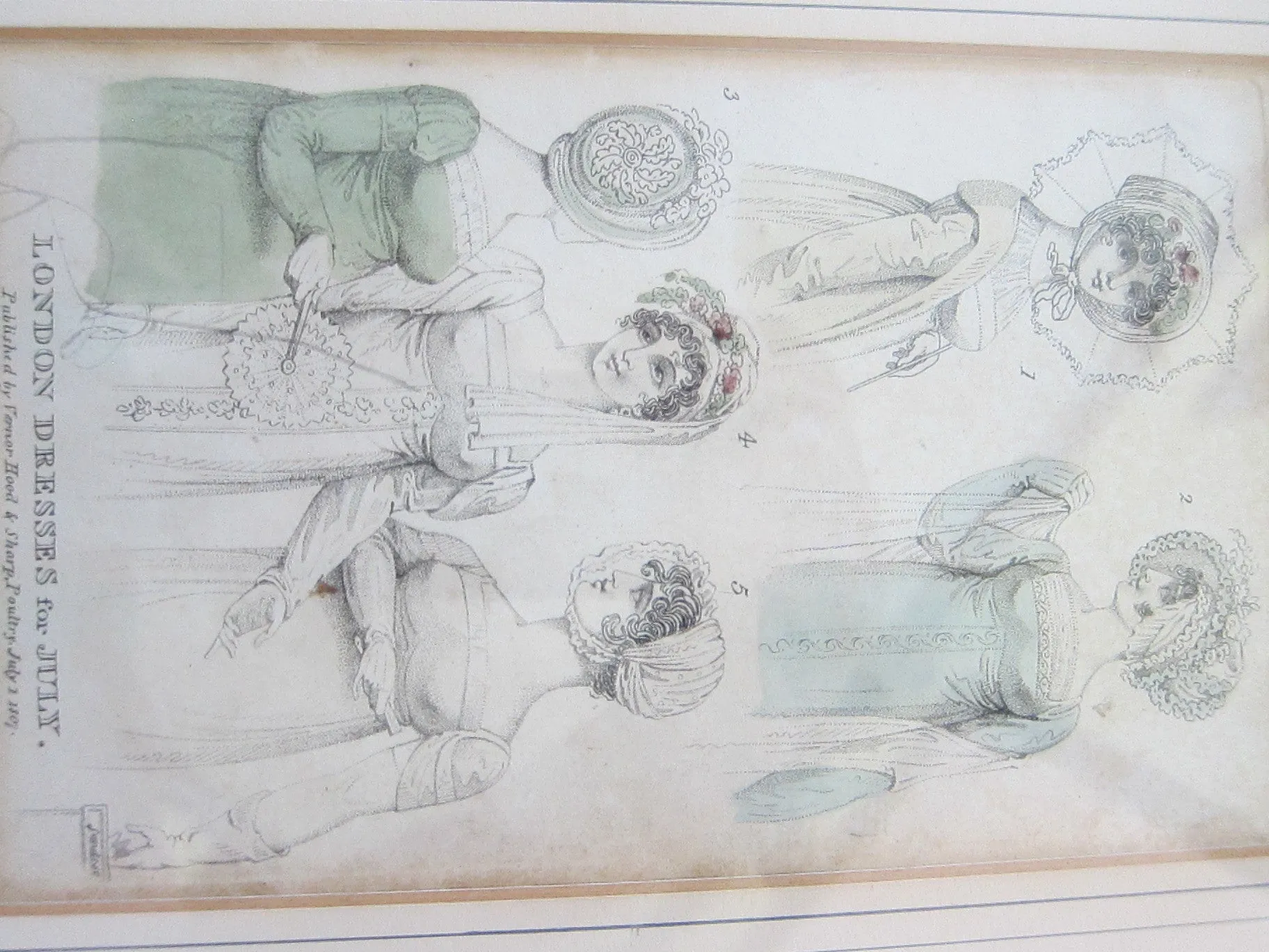 19th C Antique Fashion Print by Vernor Hood & Sharp Poultry "London Dresses"