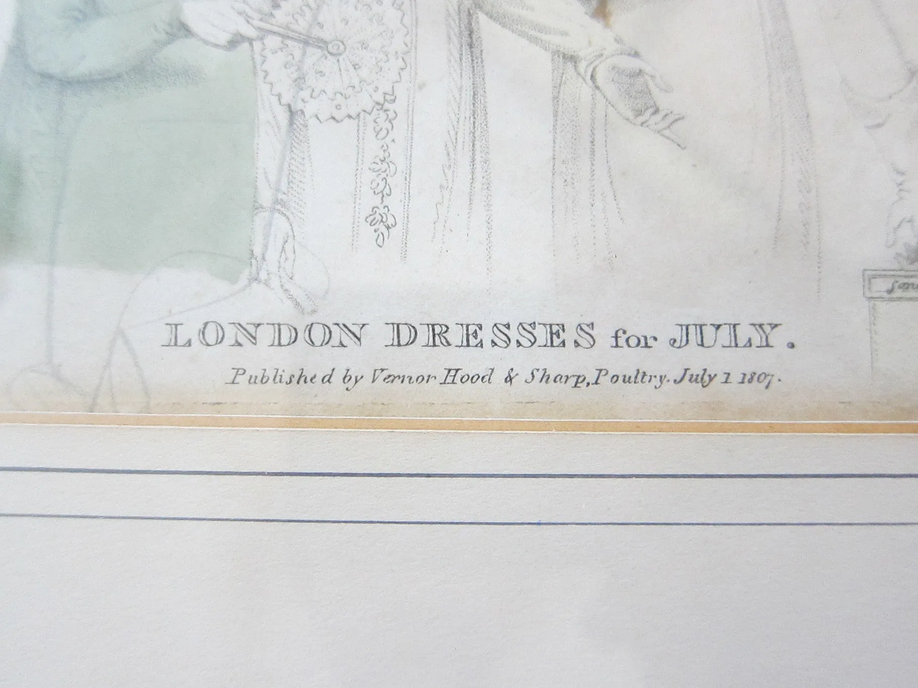 19th C Antique Fashion Print by Vernor Hood & Sharp Poultry "London Dresses"