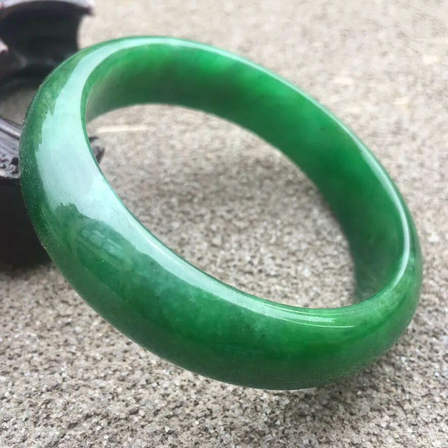 54/55/56 Certified Natural Green Jadeite Emerald A Jade HandCarved Bracelet Bangle GX299