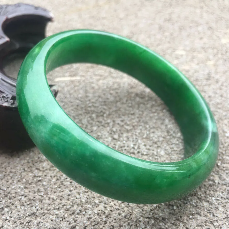 54/55/56 Certified Natural Green Jadeite Emerald A Jade HandCarved Bracelet Bangle GX299