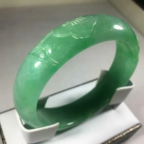 56-58mm Certified Natural Green Jadeite Emerald A Jade HandCarved Ruyi Flower Bracelet Bangle GX3138 with Gift Box