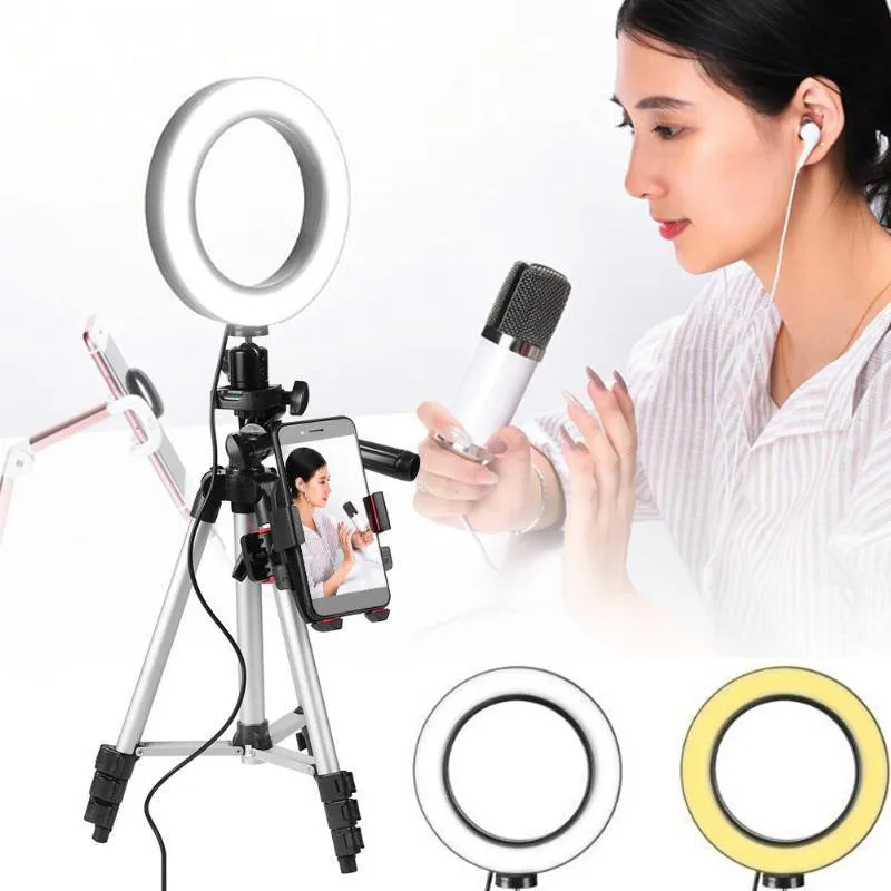 7.9-inch Led Fill Light Dimmable Ring Portable Ring Light with Tripod Silver
