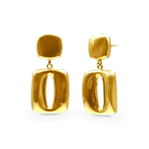 9ct Yellow Gold Silver Infused 90's Vintage Square Cut Out Drop Earrings