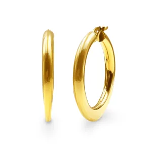 9ct Yellow Gold Silver Infused Bold Knife Edge Round Hoop Earrings